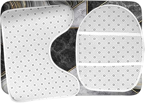 Miniatura 5 de WONDERTIFY Mosaico mármol baño antideslizante almohadilla mármol granito ágata oro 3 piezas juego de alfombras de baño, tapete de baño+contorno+tapa