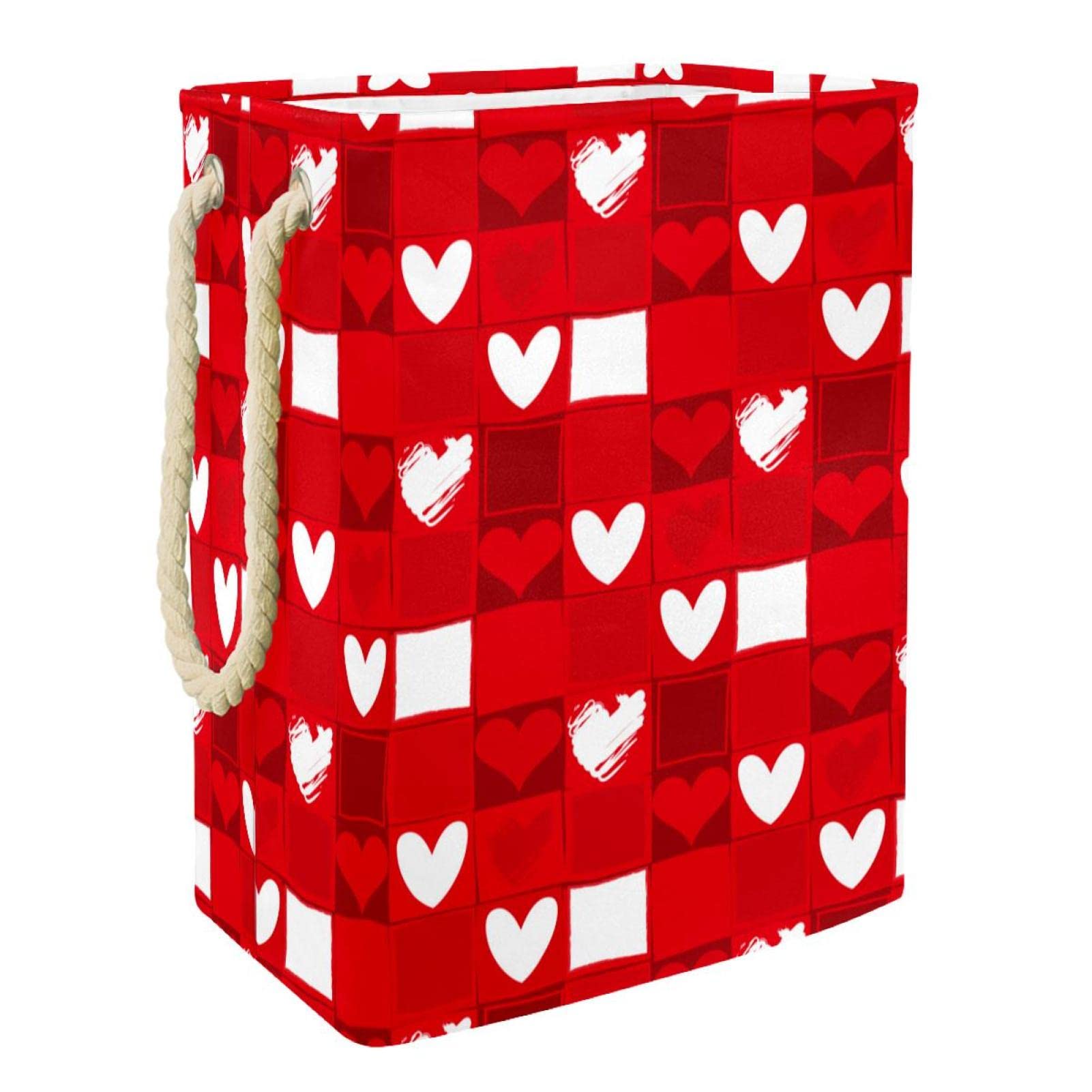 Cesta impermeable para la ropa sucia con asa, diseño de corazón rojo