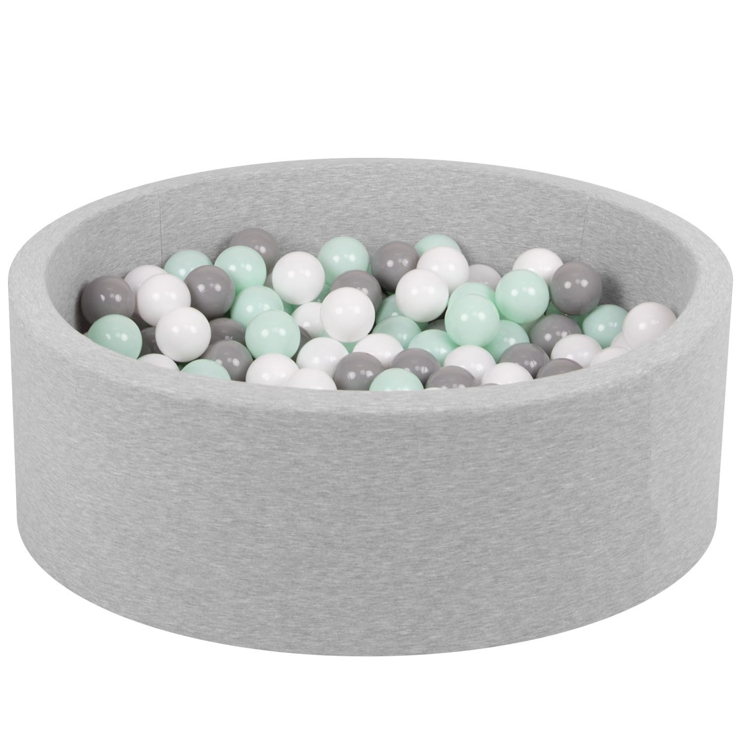Petsona Foam Dogs Pool With Balls, Pets Soft Ball Pit, Dry Paddling Pool, Removable And Washable Cover, Lightgrey:White/Grey/Mint