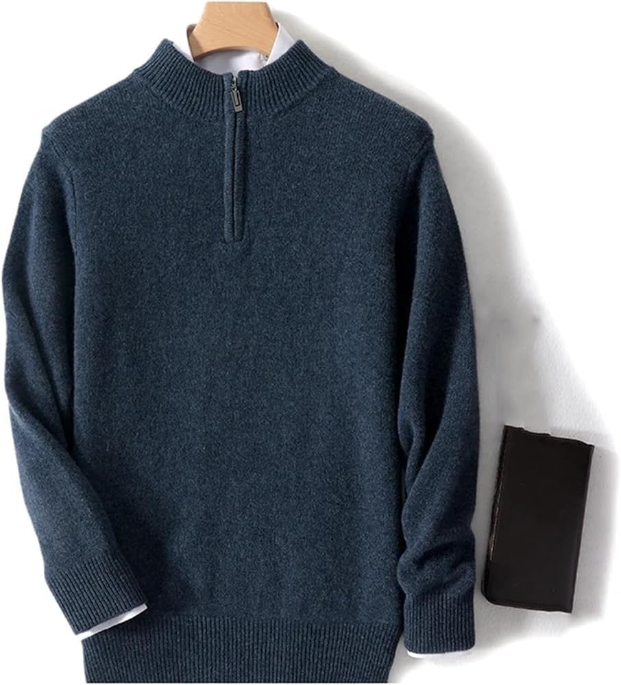 Mens Winter Thickened Half High Neck Sweater Zipper Pullover Merino Knit Shirt Warm Comfortable Top