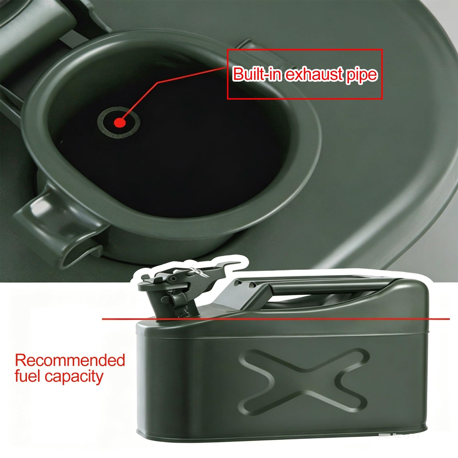 Bidón Combustible Portátil Prueba de Fugas, Contenedor Metálico | Pico y mango fabricados en acero laminado en frío Mecanismo de bloqueo doble, fácil de transportar(20L/5.2Gla)