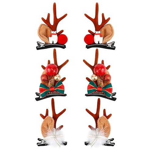 Paquete de 6 pinzas de Navidad para el cabello, accesorios para el cabello de Navidad, pinzas de cocodrilo, horquillas de reno, diadema de orejas de
