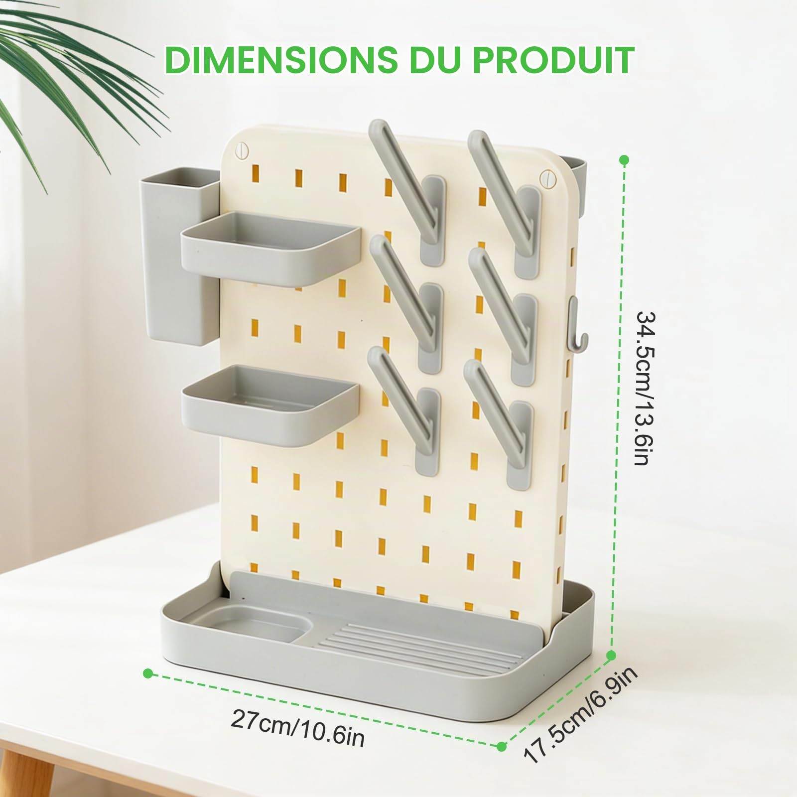 AiQInu Sèche-biberons avec Compartiment à Savon, Égouttoir Vertical pour biberons et tétines, Organisateur pour Accessoires et brosses, sans BPA, Gris