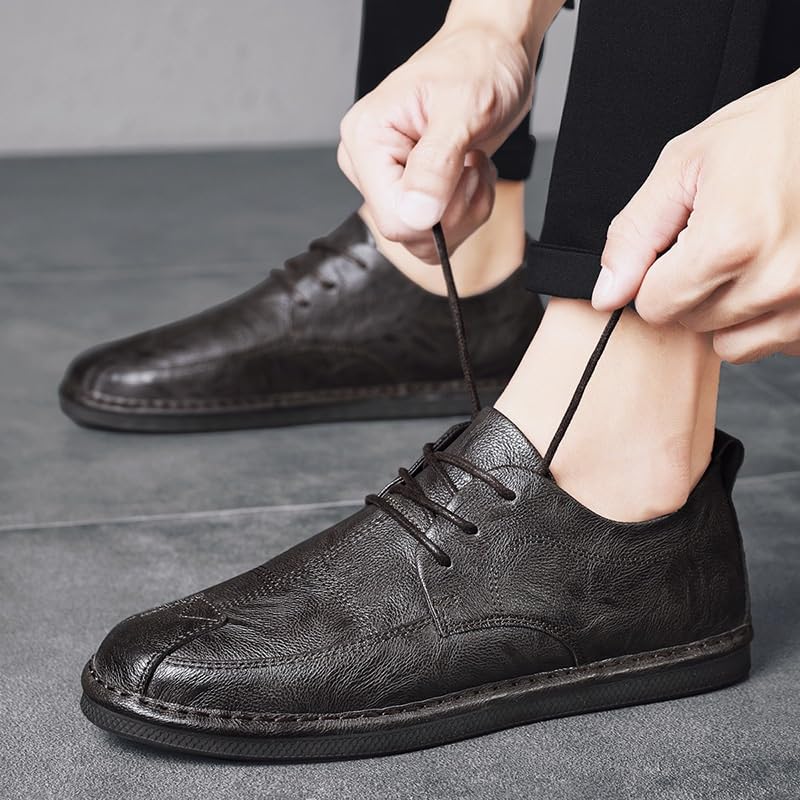 Working Men Oxford Shoes Vegan Leather Lace Up Round Toe Classic Business Party Wedding Anti-Slip Non Slip Rubber Sole Block Heel Low Top Casual2