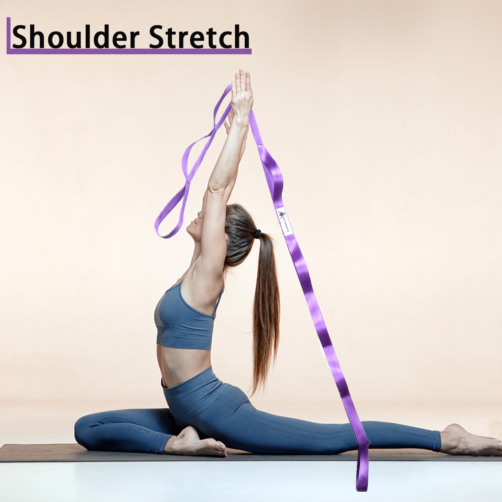 Oak-Sports Correa elástica de yoga para terapia física con 10 bucles, correas de yoga para estiramiento, banda elástica no elástica mejorada para pilates, danza y gimnasia con guía de entrenamiento