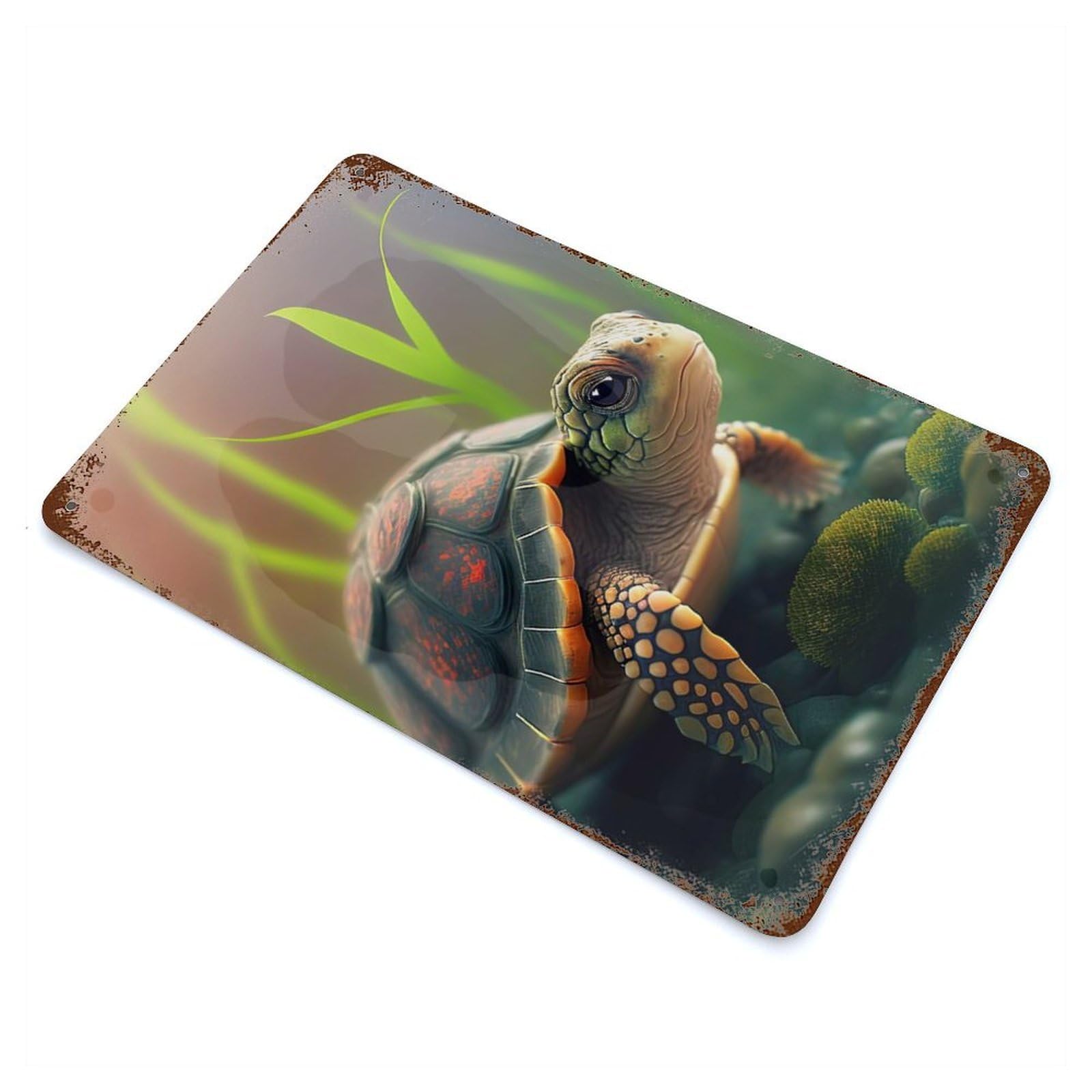 Weathered Tin Sign with Sea Turtle Design 11.8"x7.9", for Shed, Workshop And Garage Wall Decor, Decorative Metal Wall Art