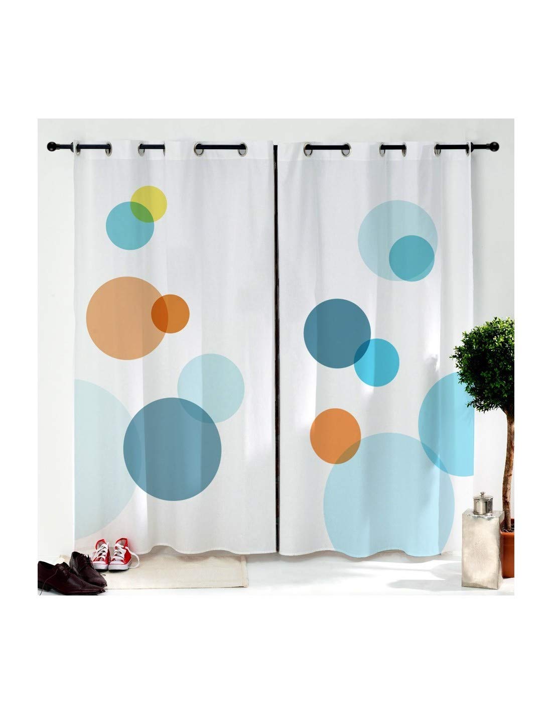 Rideaux ronds colorés 145x180cm | Paire de rideaux géométriques pour salon moderne