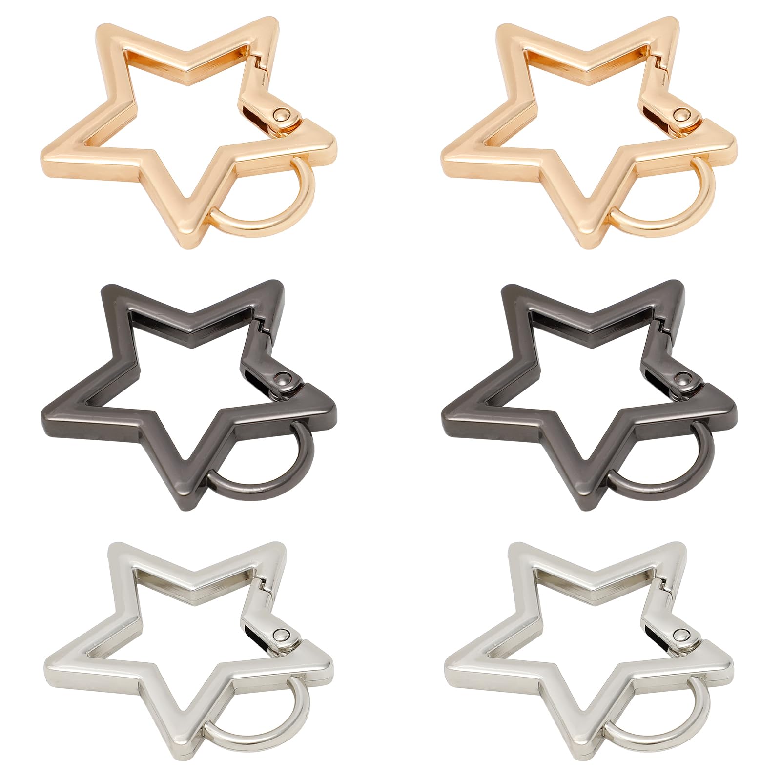 6Pcs Stars Carabiner, Zinc Alloy Star-Shaped Carabiner Keychain, Heavy Duty Spring Snap Hook Keyring Clip for Outdoor Camping Hiking Fishing,