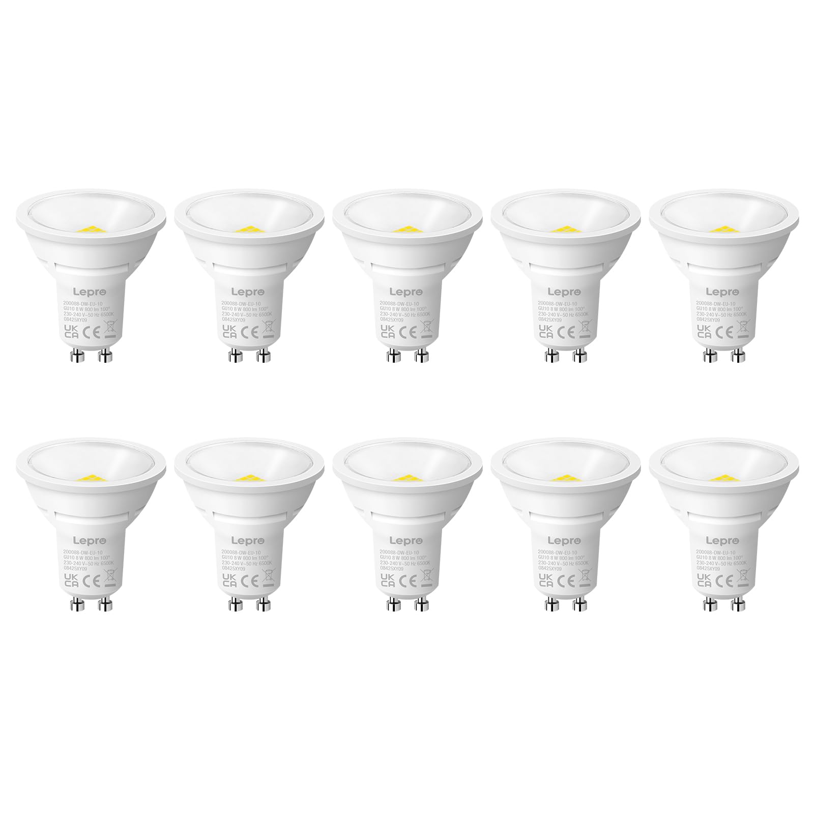 Lepro GU10 LED Bulbs, Cool White 6500K, 800LM, 8W (65W Equivalent), 100° Wide Beam Angle, Energy Saving LED Spotlight Bulbs, Non-Dimmable, Pack of 10