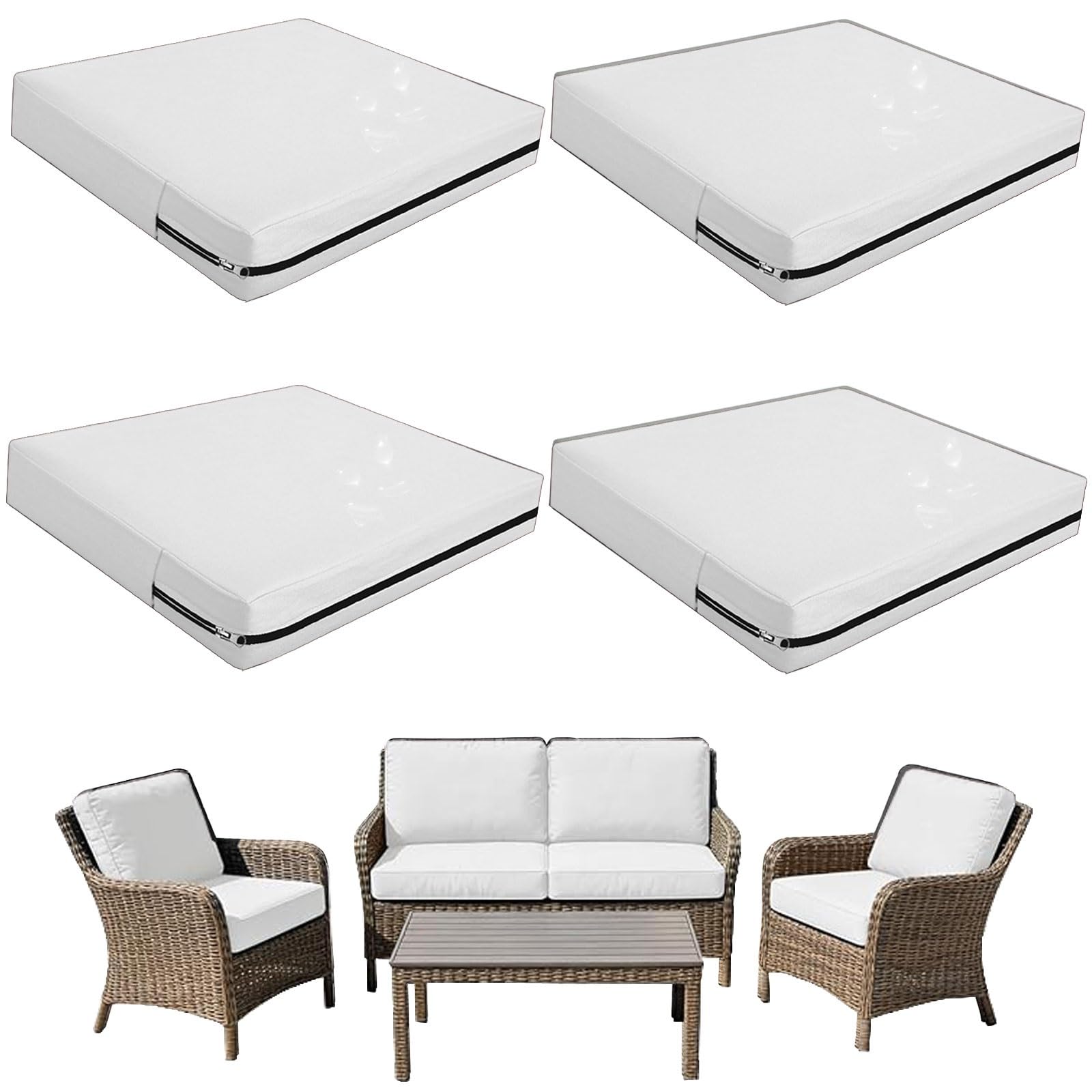 seokor Replacement Outdoor Cushion Covers Waterproof, 65x65 60x60 50x50cm set of 6/4/2/1 Garden Sofa Seat Cushion Slipcover With Zipper for Chairs, Patio and Rattan furniture(Color6,65x65x10cm(4pcs))