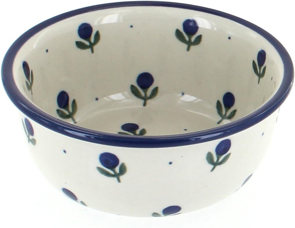 Blue Rose Polish Pottery - Blueberry Small Bowl - 5" Diameter - Perfect Bowl for Desserts, Nuts, and Snacks