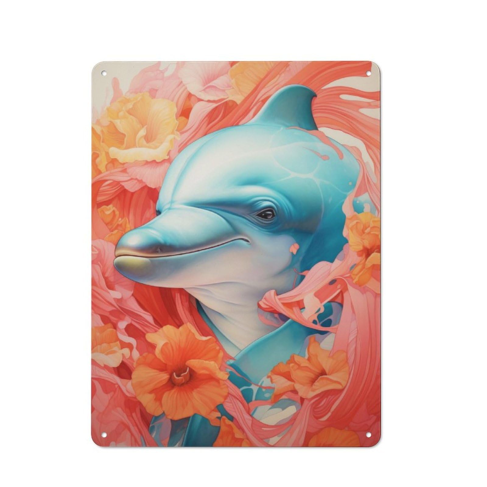 Junmoney Dolphin Close Up Portrait Retro Metal Wall Sign 40X30cm For Home Office Or Studio, Winter Wall Decor For Home Office Decor Fans