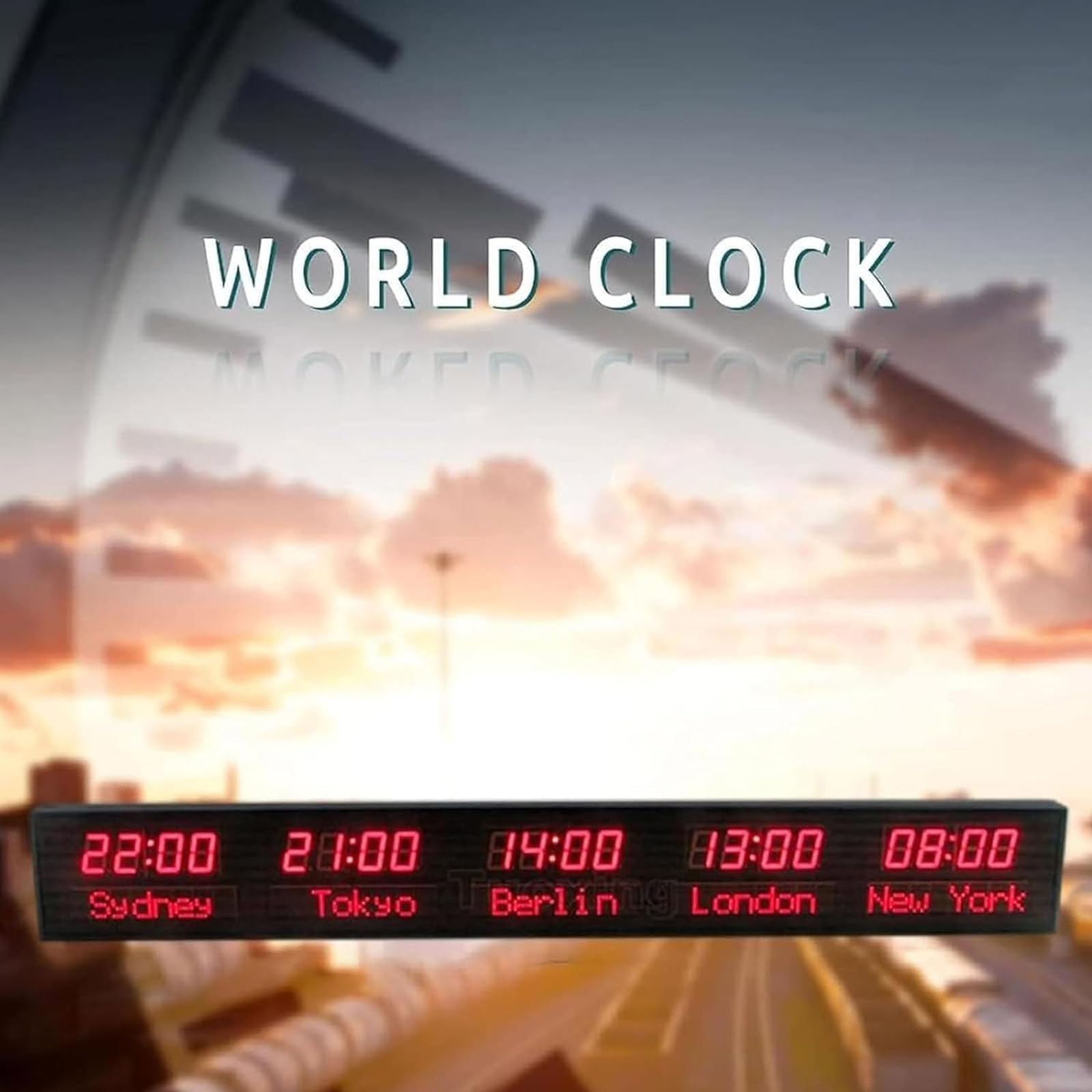 Orologio digitale a più fusi orari, 5 città orologio da parete Display orario mondiale, luminosità a 3 livelli, per hotel, ufficio, aeroporto