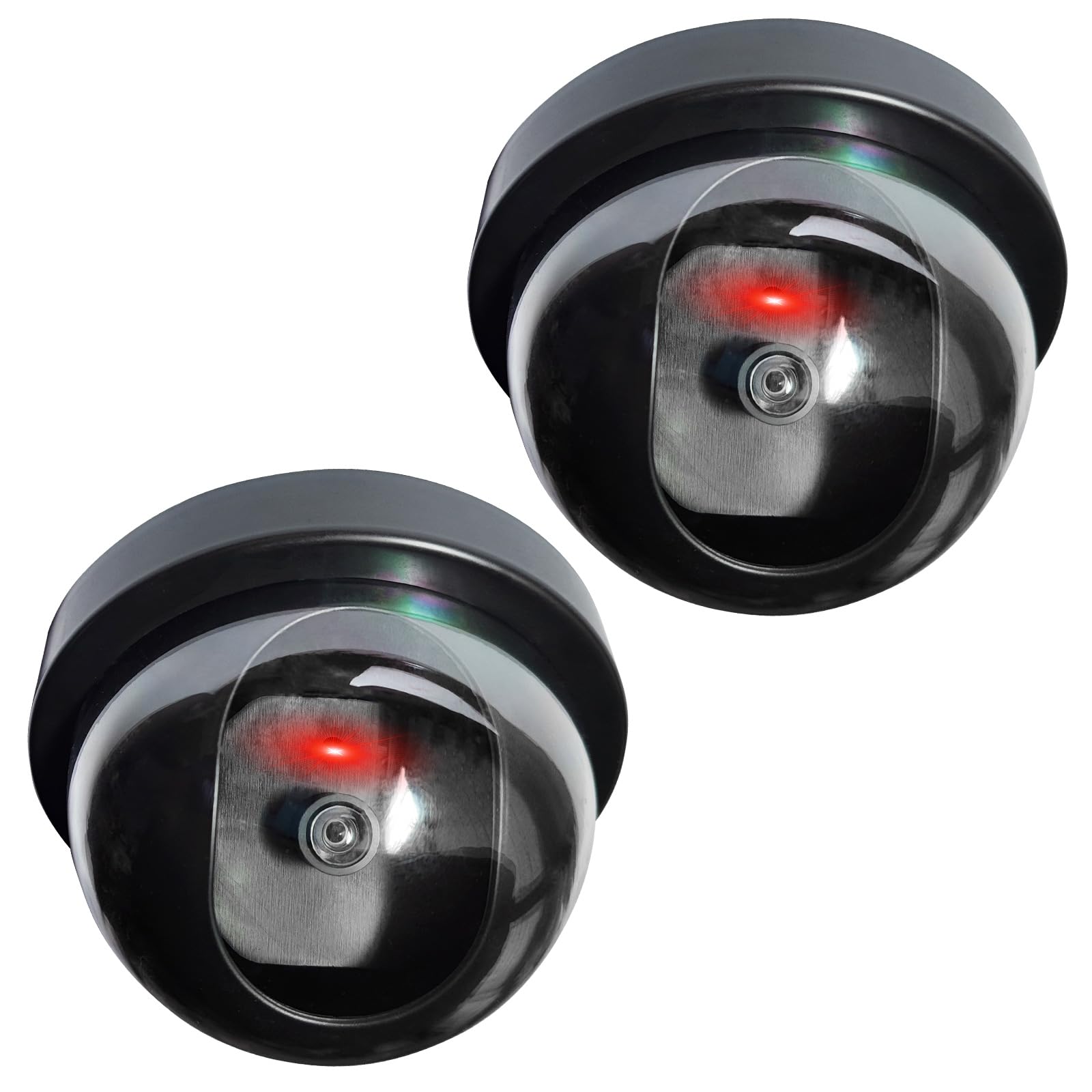 Realistic Indoor Outdoor Surveillance Deterrent, Screw Mount, No Wiring, Uses 2 AA, for Home Office Garage Fake Camera Security Dummy 2 Pack with Red Flashing LED Light CCTV Dome