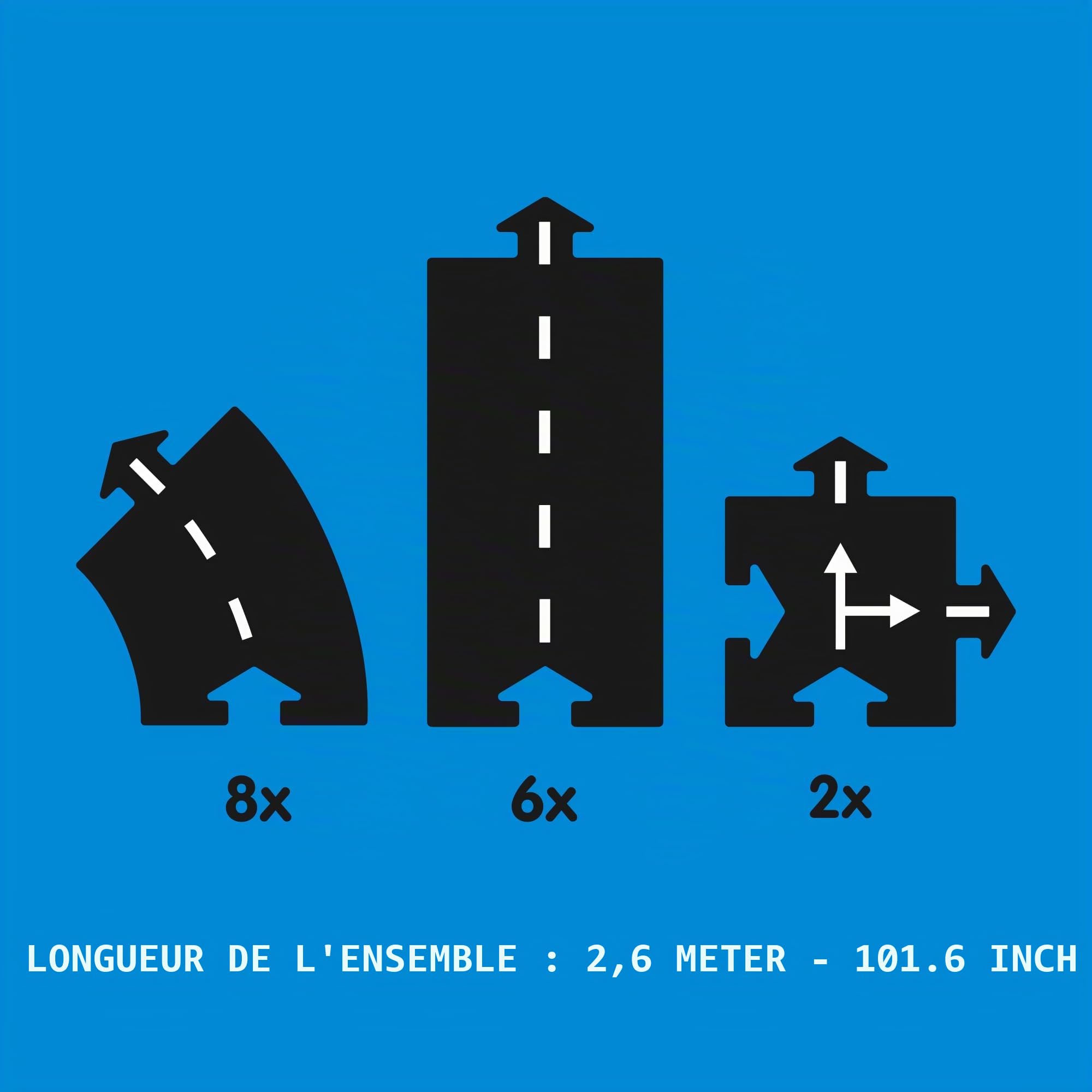 Waytoplay Circuit Expressway de 16 pièces pour Petites Voitures - Circuit Flexible, indestructibe et étanche - Circuit de Voiture à Assembler de 2,58m - Made in Pays-Bas
