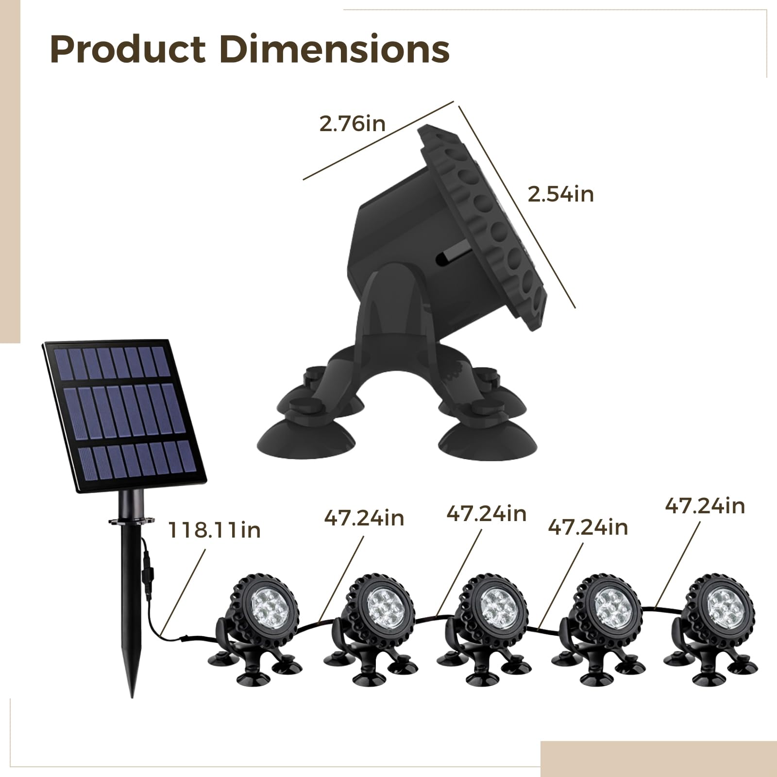 Luces de acuario, material ABS impermeable IP68, luces LED RGB sumergibles con energía solar que cambian, instalación de succión, bueno para peceras y fuentes