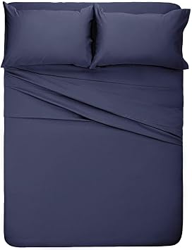 TREND BEDDING MART 3 PC Solid Fitted Sheet - 1 Fitted Sheet with 2 Pillowcases Soft Hotel Quality 100% Egyptian Cotton 800 TC Fits Mattress Upto 15 Deep Pocket for Twin Bed Navy Blue Solid