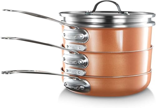 Miniatura 2 de Gotham Steel Juego de utensilios de cocina apilables Stackmaster de 7 piezas Juego de sartenes y ollas exteriores de cobre negro de hierro fundido