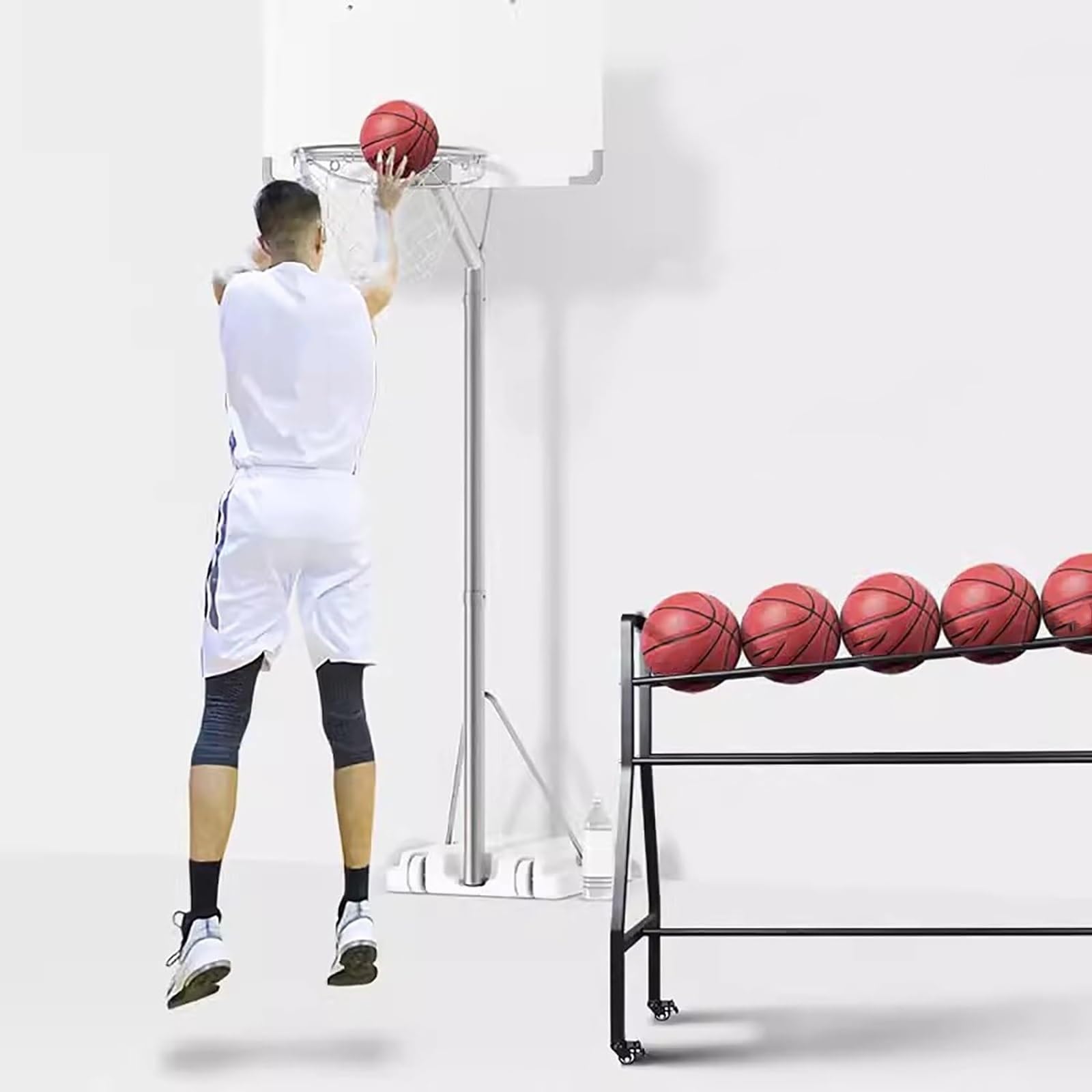 Regulowany wózek na sprzęt sportowy z kółkami regulowana wysokość i kąt zdejmowany stojak do przechowywania do siatkówki i piłki nożnej czarny - 4 rzędy nizer