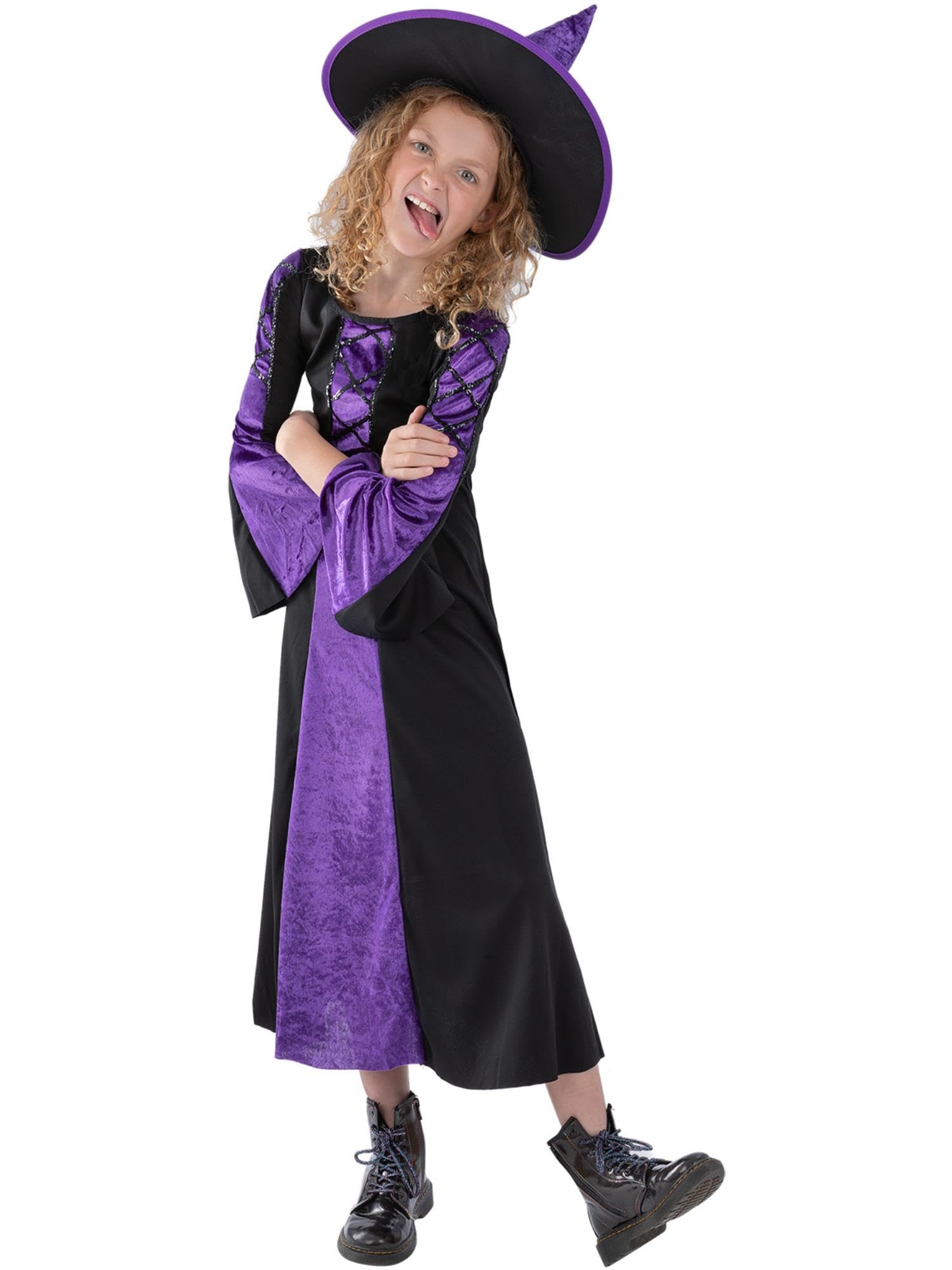 Smiffys Bewitched Costume, Purple with Dress & Hat, Halloween Child Fancy Dress, Witch Dress Up Costumes