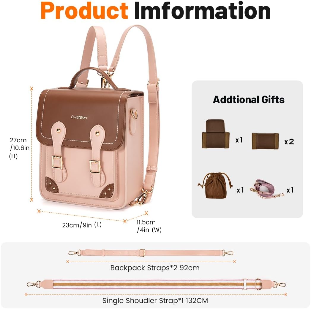 Cwatcun Camera Bag for Women, Retro Camera Crossbody Case, Vintage PU Leather Waterproof Camera Backpack, Lightweight Camera Handbag, Compatible with Canon/Nikon/Sony SLR/DSLR Mirrorless Camera, Lens - Image 3