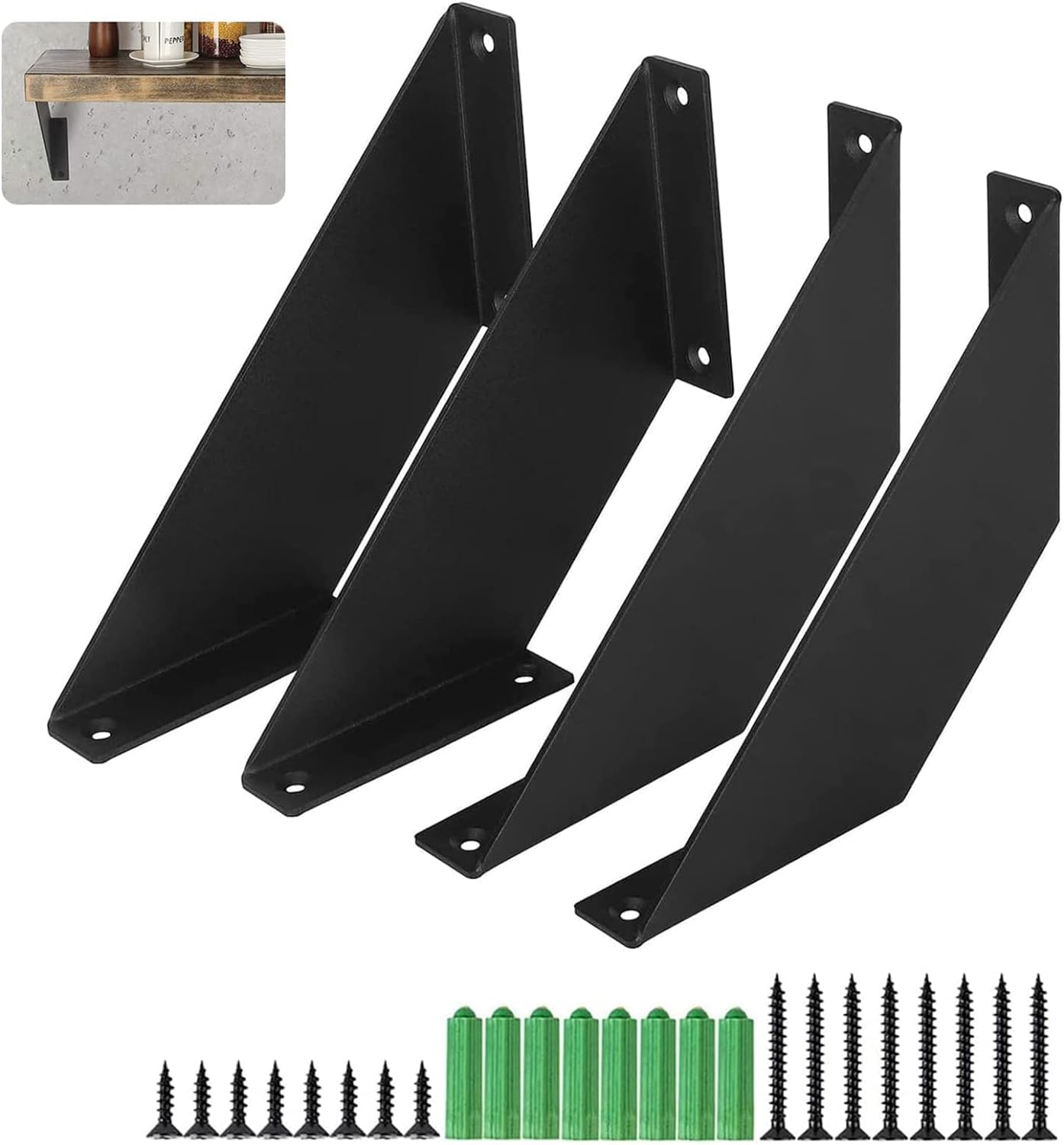 Étagere Murale, 4 Pièces Supports D'Étagère, 15cm Équerre Étagère Murale Noire, Équerre Étagere Murale de Étagères Robuste, Pour Supports D'Étagère Pour Cuisine, Jardin D'Étagères, Maisons de Café