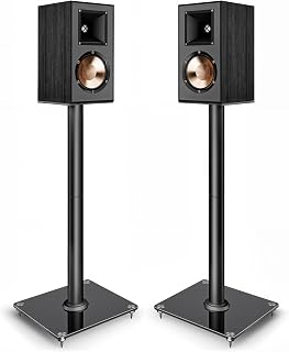 Speaker Stands Pair, 30" Fixed Height, 55lbs Weight Capacity, Glass Base | 11.8" Base, Cable Management, Freestanding Speaker Floor Stand for Surround Sound, Tempered Glass Base
