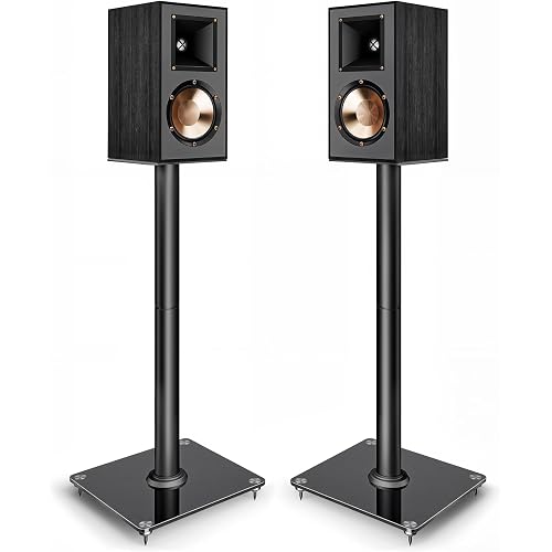 Speaker Stands Pair, 30" Fixed Height, 55lbs Weight Capacity, 11.8" Base, Cable Management, Freestanding Speaker Floor Stand for Surround Sound, Tempered Glass Base