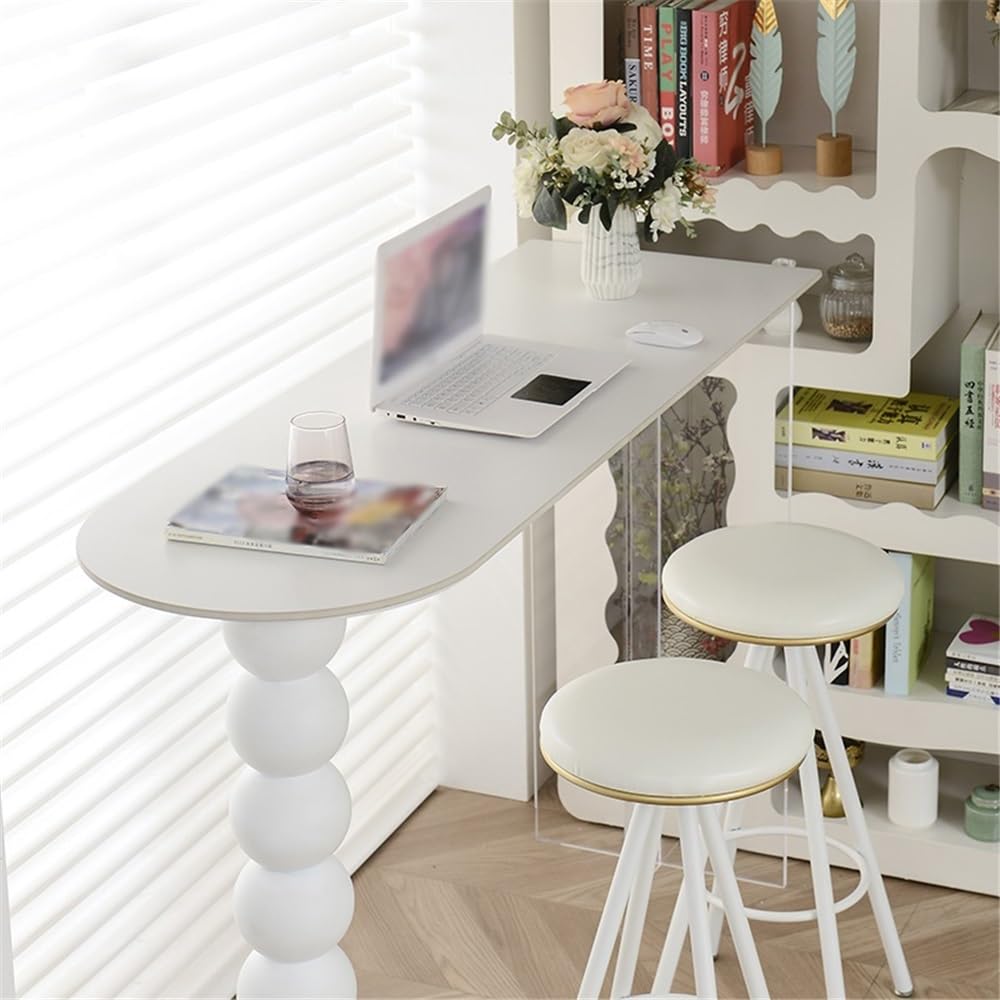 Table de Bar Table de Bar rectangulaire en Ardoise Blanche avec Cadre métal Acrylique, Table Haute for Cuisine, Salle à Manger, Salon(120 * 50 * 105cm)