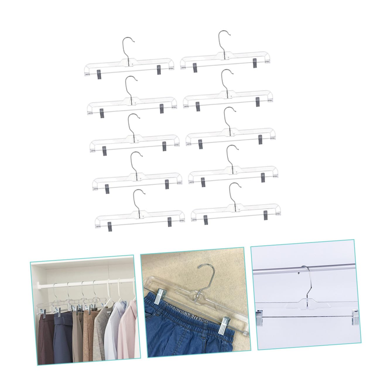 PartyKindom 10 Stück Teiliges Verstellbare Rockbügel mit Clips rutschfeste Hosenbügel aus Transparentem Material Platzsparend für Kleiderschrank für Röcke Hosen Shorts und Accessoires
