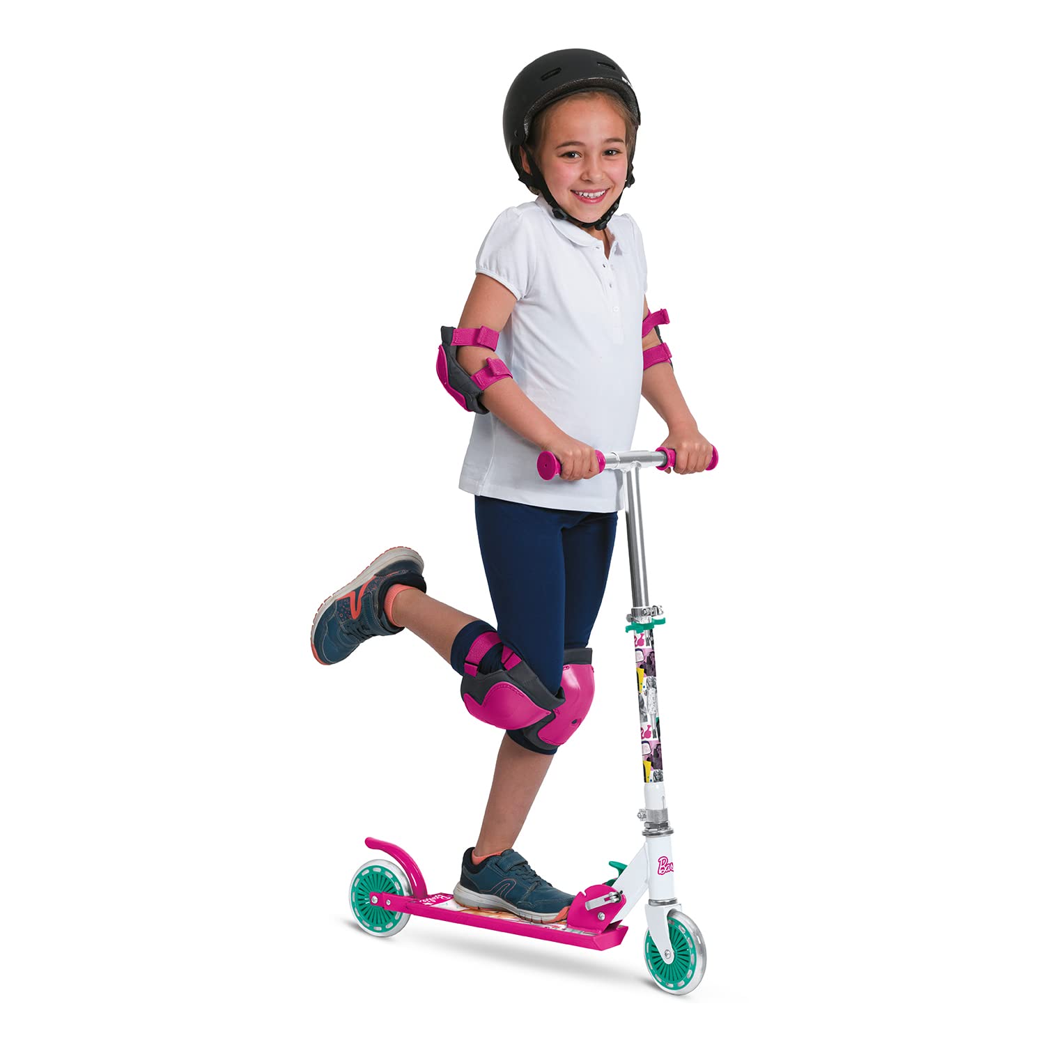 Mondo Toys - Monopattino in alluminio per bambino bambina Mattel Barbie - manubrio regolabile - scooter a 2 ruote - 18081