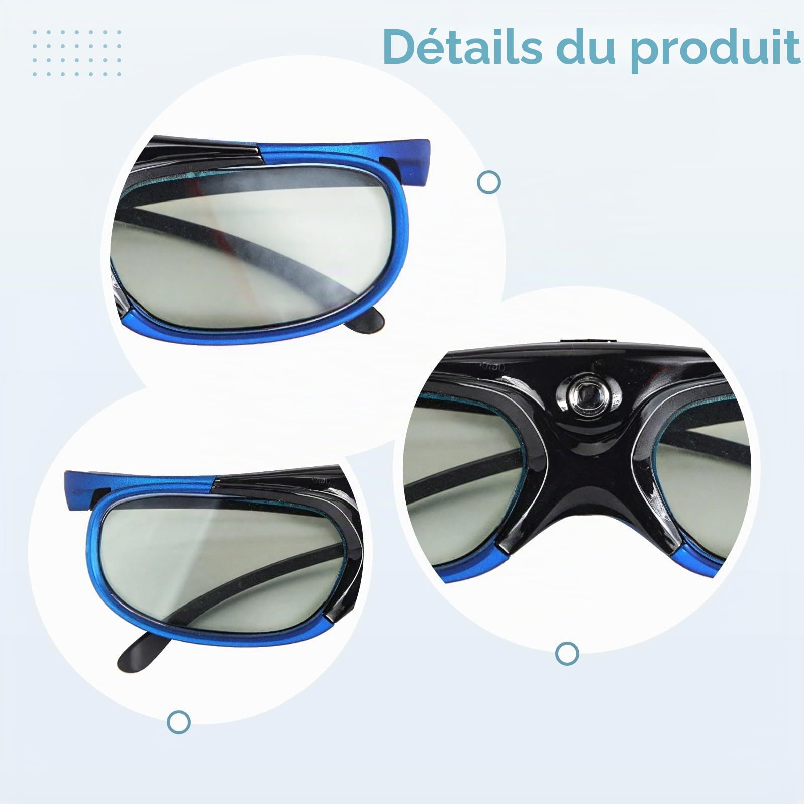 4 paires de lunettes 3D rechargeables, compatibles avec les projecteurs Dlp-Link, Xgimi, Jmgo, taux de rafraîchissement de 144 Hz, large vue, monture bleue