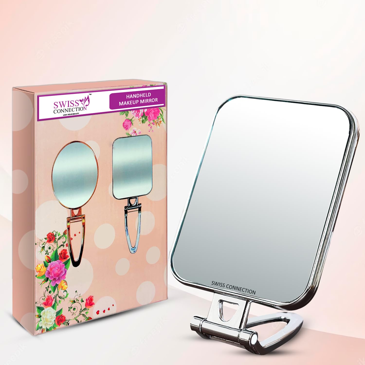 Swiss Connection Handheld Makeup Mirror – Stylish Rectangular Mirror with Foldable Stand for Makeup, Skincare & Grooming – Compact & Lightweight Design for Home or Travel-image-45