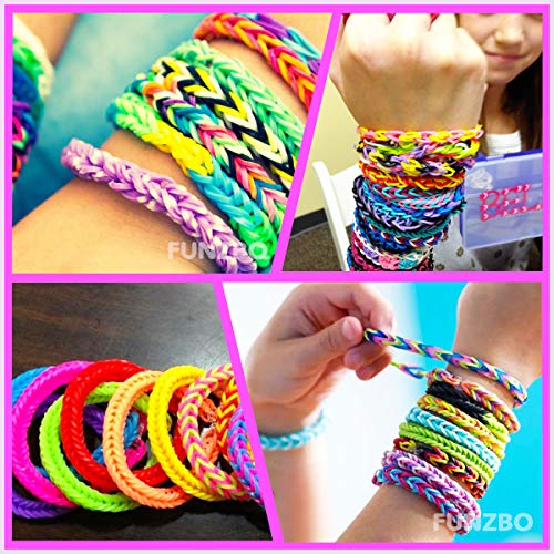 13,500+ FunzBo Rainbow Rubber Band Loom Refill Kit - 3 in 1 Super Colorful Rubber Loom Bands for Bracelet, Hair Band, DIY Arts and Crafts - Perfect Gift for Kids Age 5 6 7 8 Year Old Girls Crafting