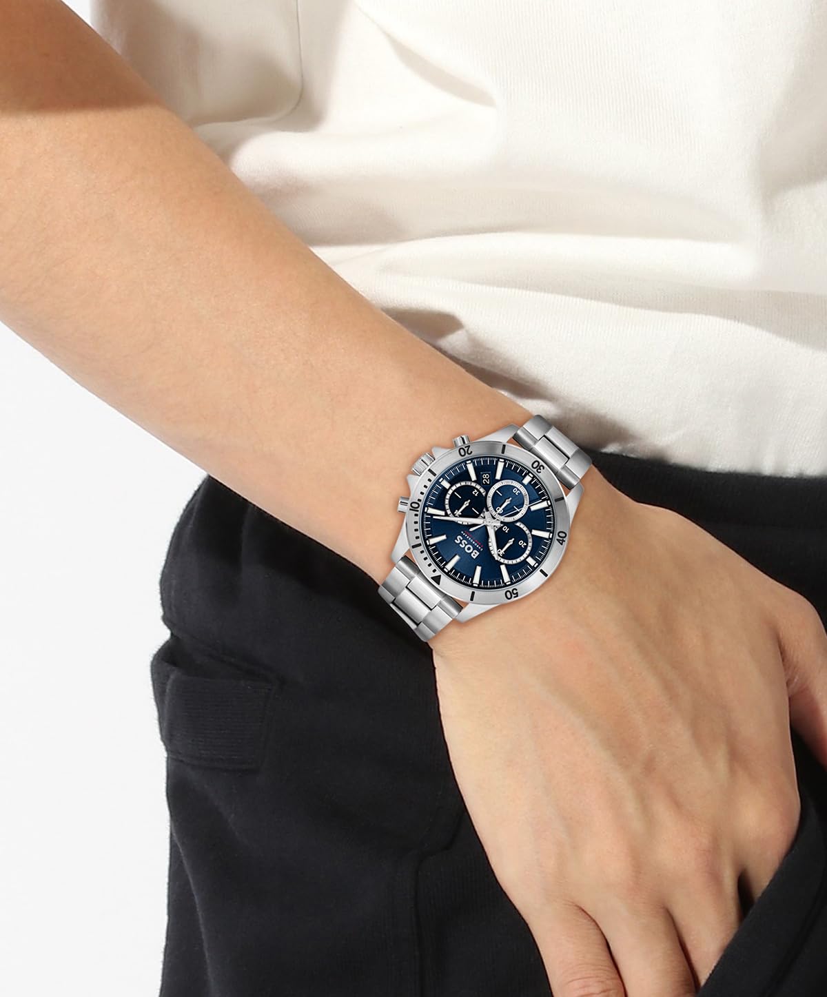 BOSS Chronograph Quarz Uhr für Herren Kollektion Troper mit Edelstahl- oder Lederarmband