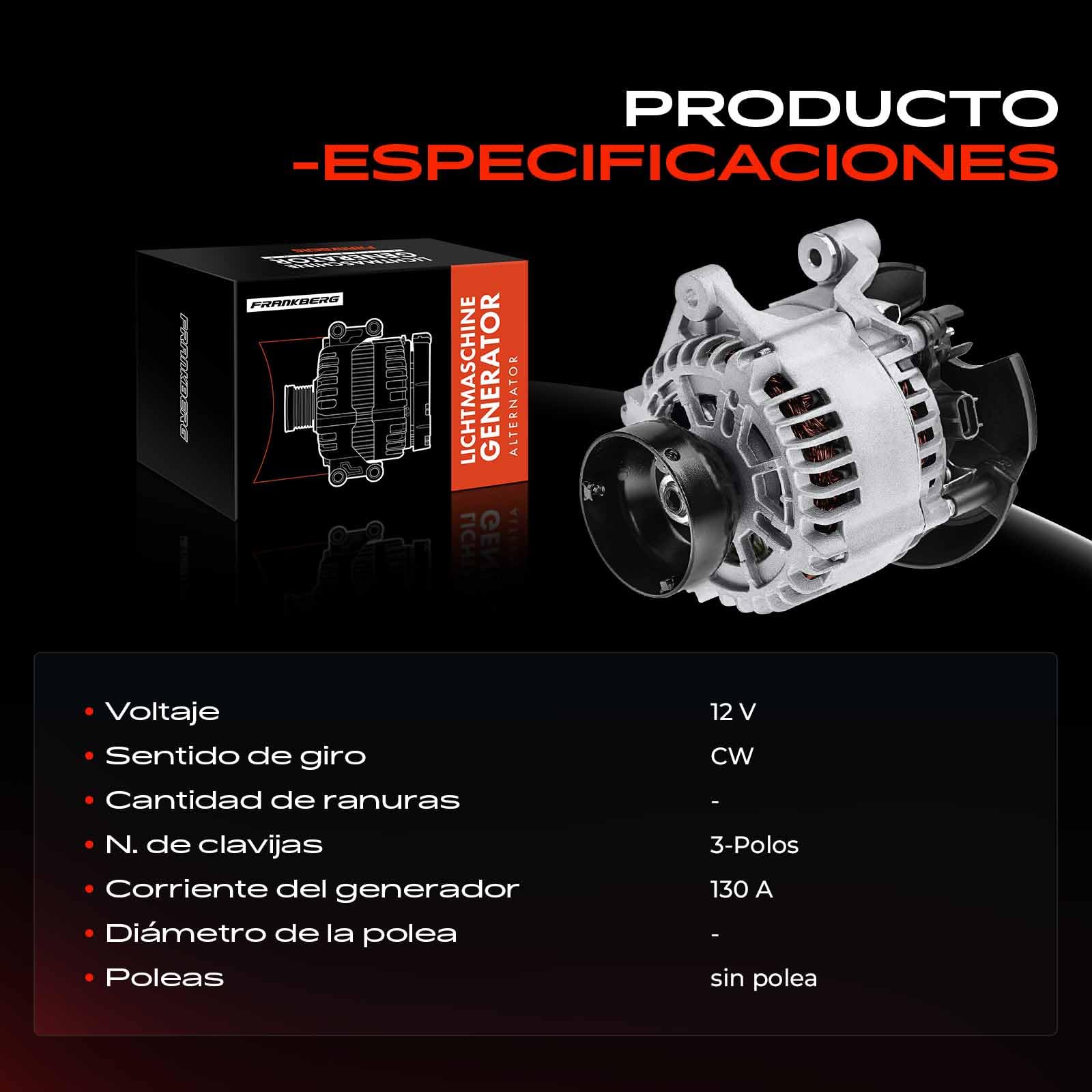 Frankberg Generador alternador de 125 A sin polea 2T1U10300AF