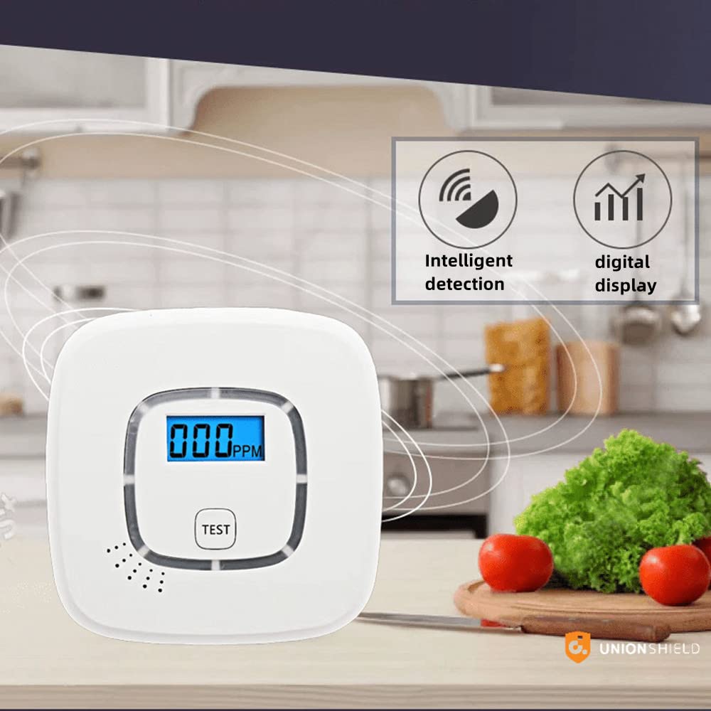 OBEST Detector de monóxido de Carbono, CO Alarma con Pantalla Digital y Funcionamiento con batería reemplazable, con botón de Prueba y indicador de Estado LED