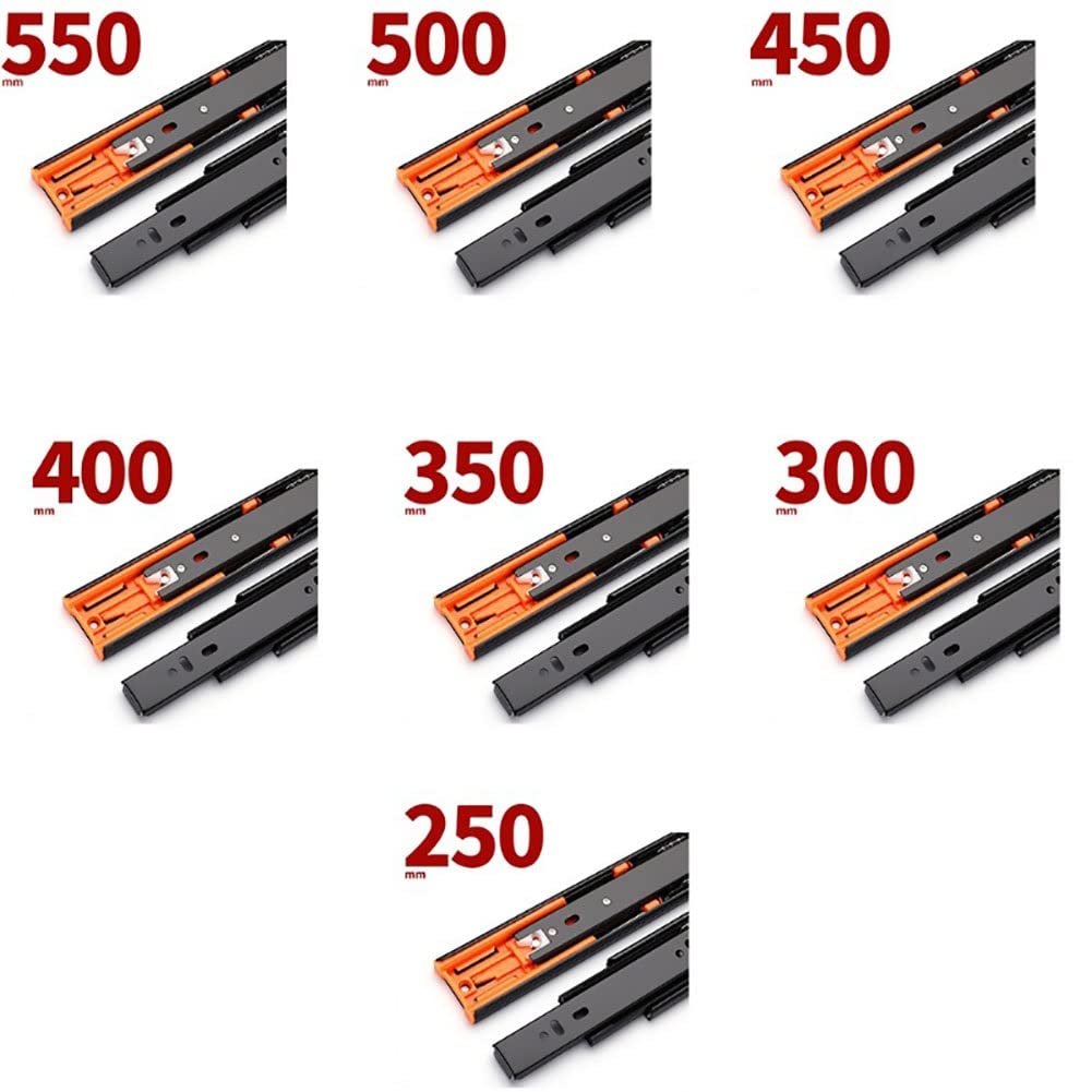 Guide per cassetti per carichi pesanti, Guide for cassetti a estrazione totale con cuscinetti a sfera 250-550 mm, nere, 45 kg, confezione da 2(300mm/12inch)