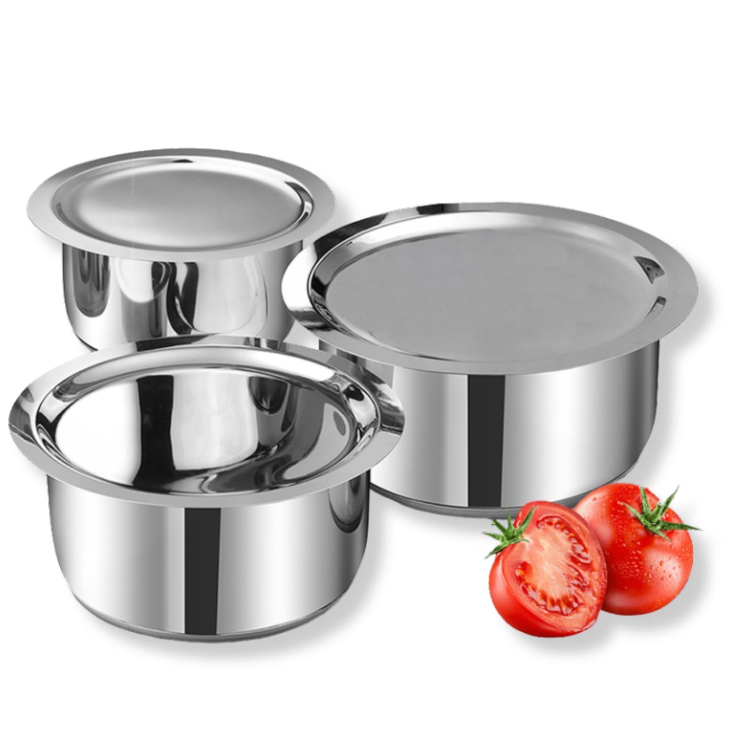 SWACRAFT Stainless Steel Tope Set with Lid - 3 Pcs | 1.4, 1.8, & 2.2 litres | Patila Cookware Set Combo, Even Heat, Heavy Sandwich Bottom, Induction Compatible for Boiling and Cooking