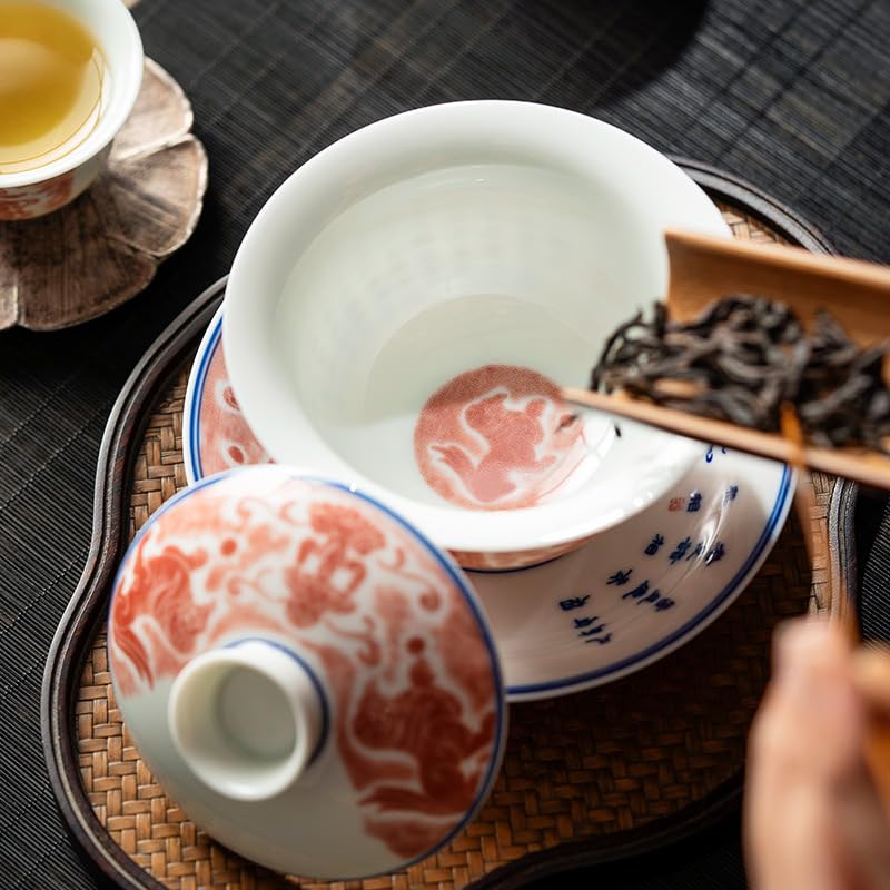 Matcha kubki Gaiwan filiżanka do herbaty chińska filiżanka do picia herbaty miska do herbaty retro zapobiegająca oparzeniom biała porcelanowa miska do herbaty z pokrywką zestaw do herbaty kubek