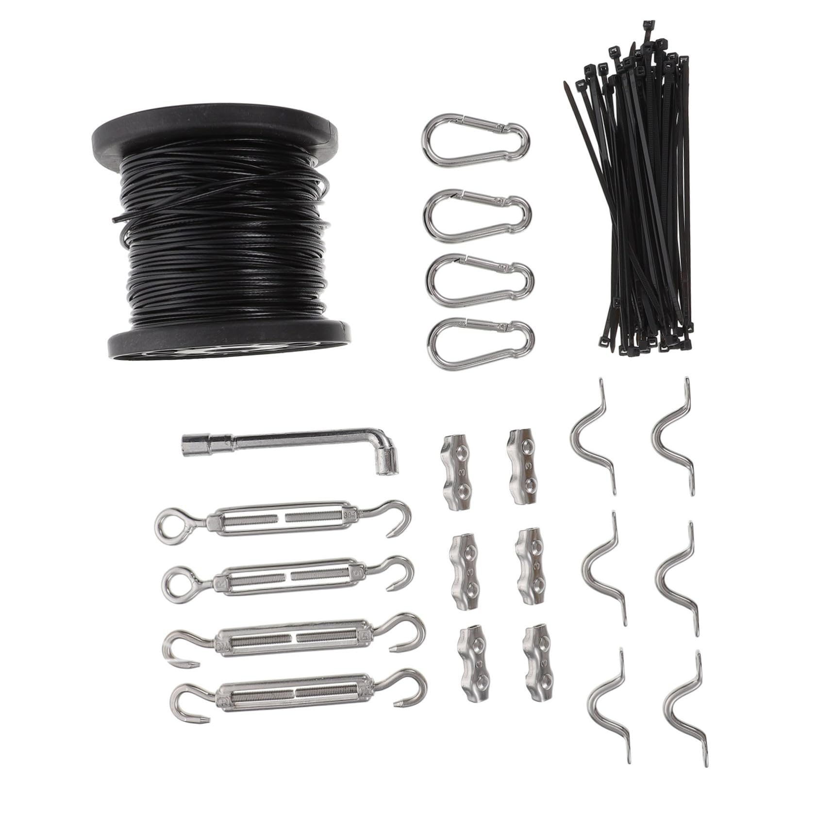 Outdoor Lichterketten Aufhängeset 1 Satz aus Pvc und Edelstahl Schwarz | Gewindespanner, Wasserbeständig, für Außenanwendungen und Wäscheleinen, Einfache Montage