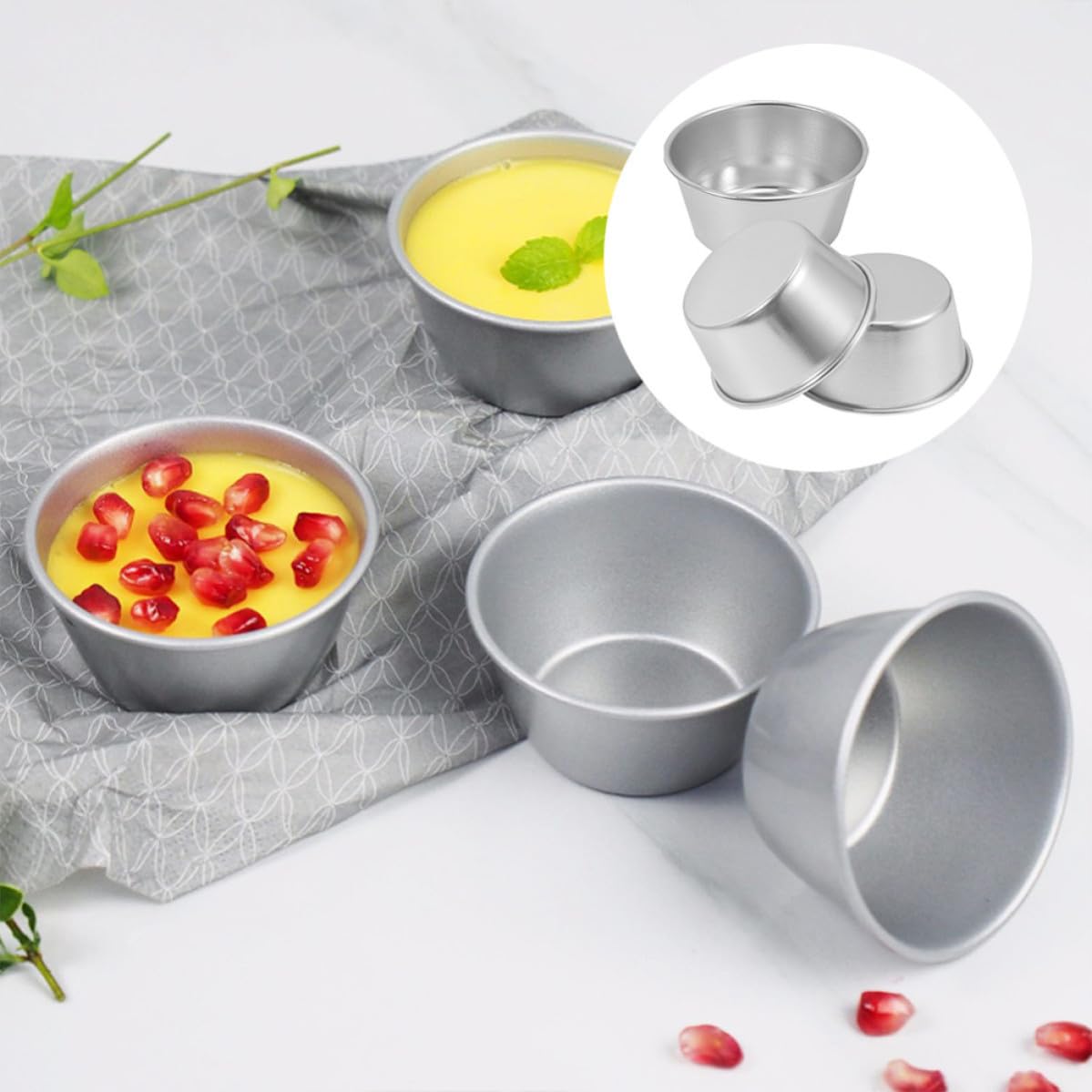 3stücke Teiliges Backformen Hochkohlenstoffhaltigem Stahl Rund Antihaftbeschichtet Hitzebeständig Leichte Entformung für DIY Muffins Törtchen und Pudding Praktisches