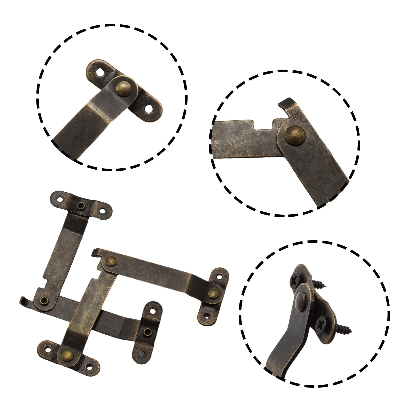 Antique Brass Hinges - Vintage Lid Support -6