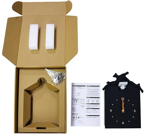 Miniatura 7 de BTZHY Reloj de pared, reloj de pared con timbre, reloj de cuarzo de madera negra, reloj de pared creativo de pájaro con péndulo, arte de pared para