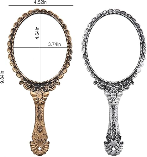 Miniatura 2 de Espejo de mano vintage con asa, 2 piezas, bonito espejo de mano cosmético, espejo de maquillaje, espejo de viaje, 9.8 x 4.5 pulgadas (plata vintage