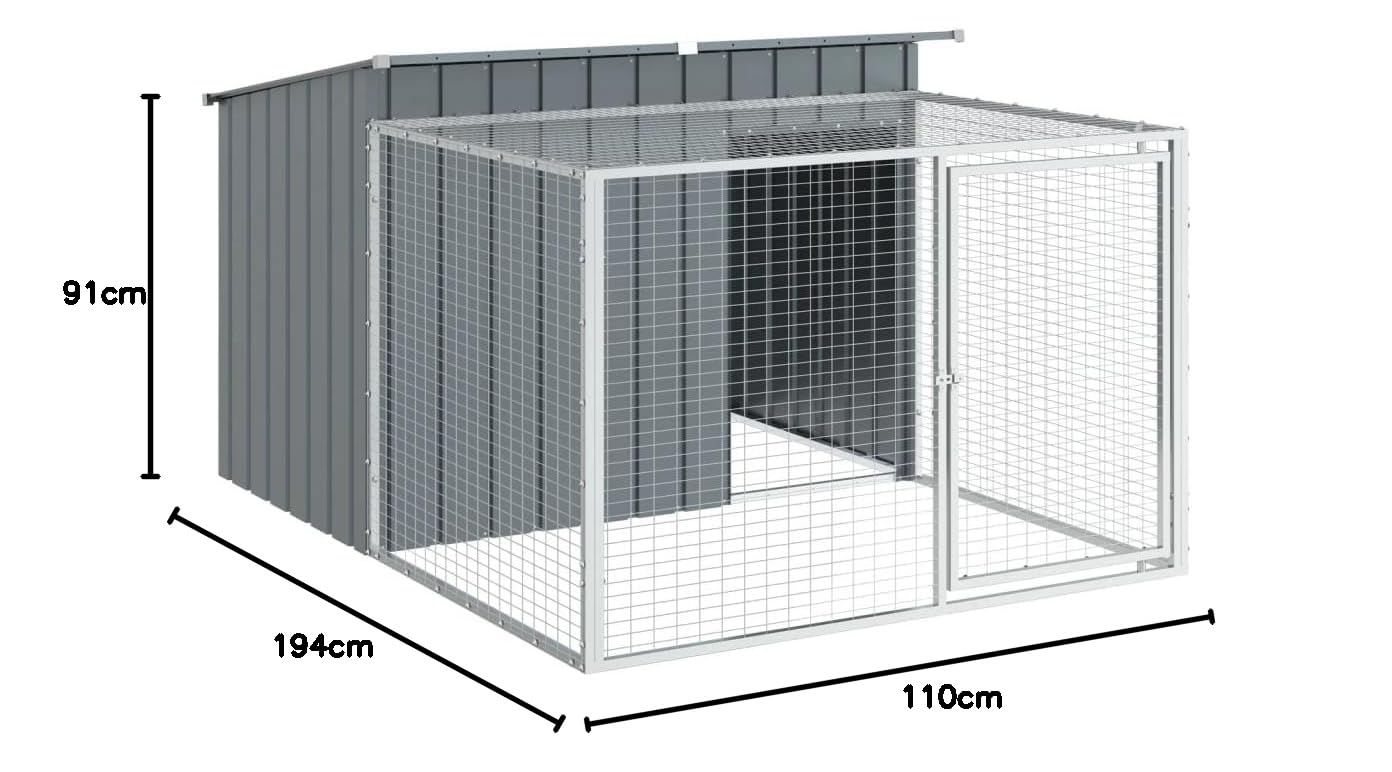 Festnight Gabbia per Cani, Canile da Esterno, Box per Cani da Esterno, Casetta Cani con Corsa Acciaio Zincato Antracite 153x194x110 cm