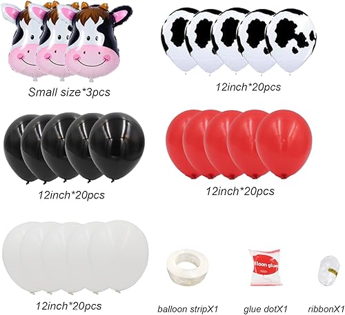 Miniatura 2 de Decoraciones de fiesta de vaca, kit de arco de guirnalda de globos de vaca, globos rojos, negros y blancos para decoraciones de fiesta de vaquera,