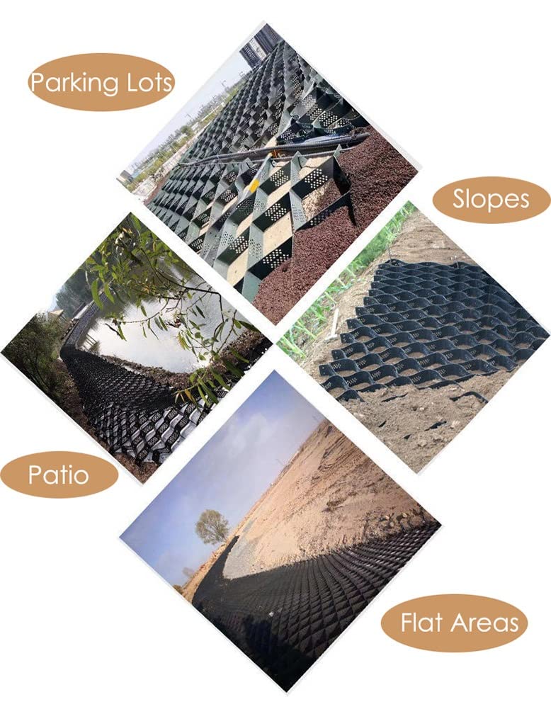 Geocelda Estabilizador para Grava Piedra Calzada/Estacionamiento/Jardín Cuadrícula Geográfica Rejilla de Tierra, Rejilla de Estabilización de Grava de Servicio Pesado, Geomalla Plegable Flexible, 2 Pu