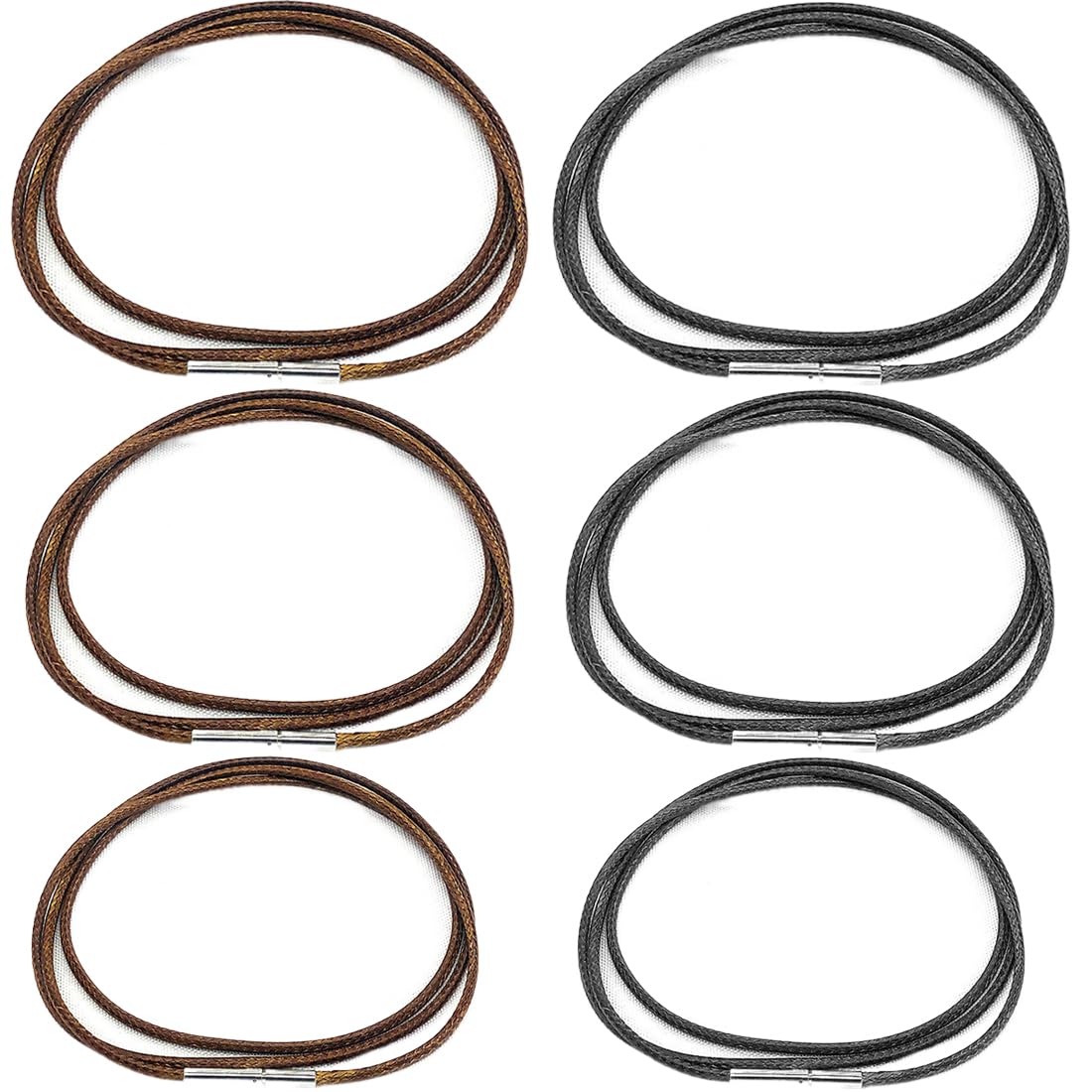 QOWUXHZ 6 Piezas Collar Cordon Cuero Para Colgantes Cadena Cuerda Trenzada Hombre Mujer Con Cierre Metal Acero Inoxidable Collar Fino Negro Y Marrón 1.5Mm Ancho 40/45/50Cm Largo