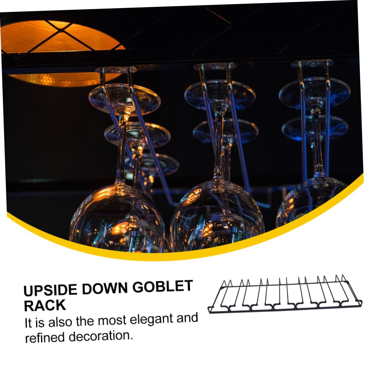 GRIRIW Hanging Wine Rack Iron Craft Wine Goblet Holder Display Shelf Black Rows Upside Down Storage for Home Bar Kitchen Creative Present for Wine Lovers